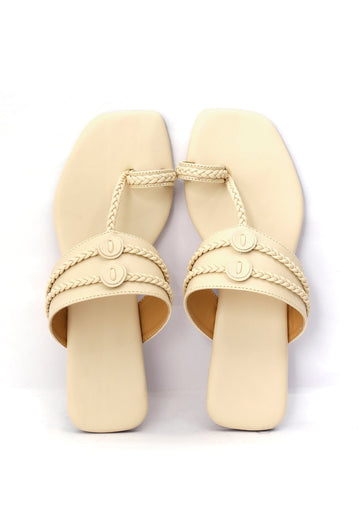 Creamy White Cruelty Free Leather Inspired Kolhapuri